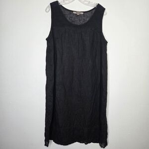 Flax Black Linen Midi Dress Size M
